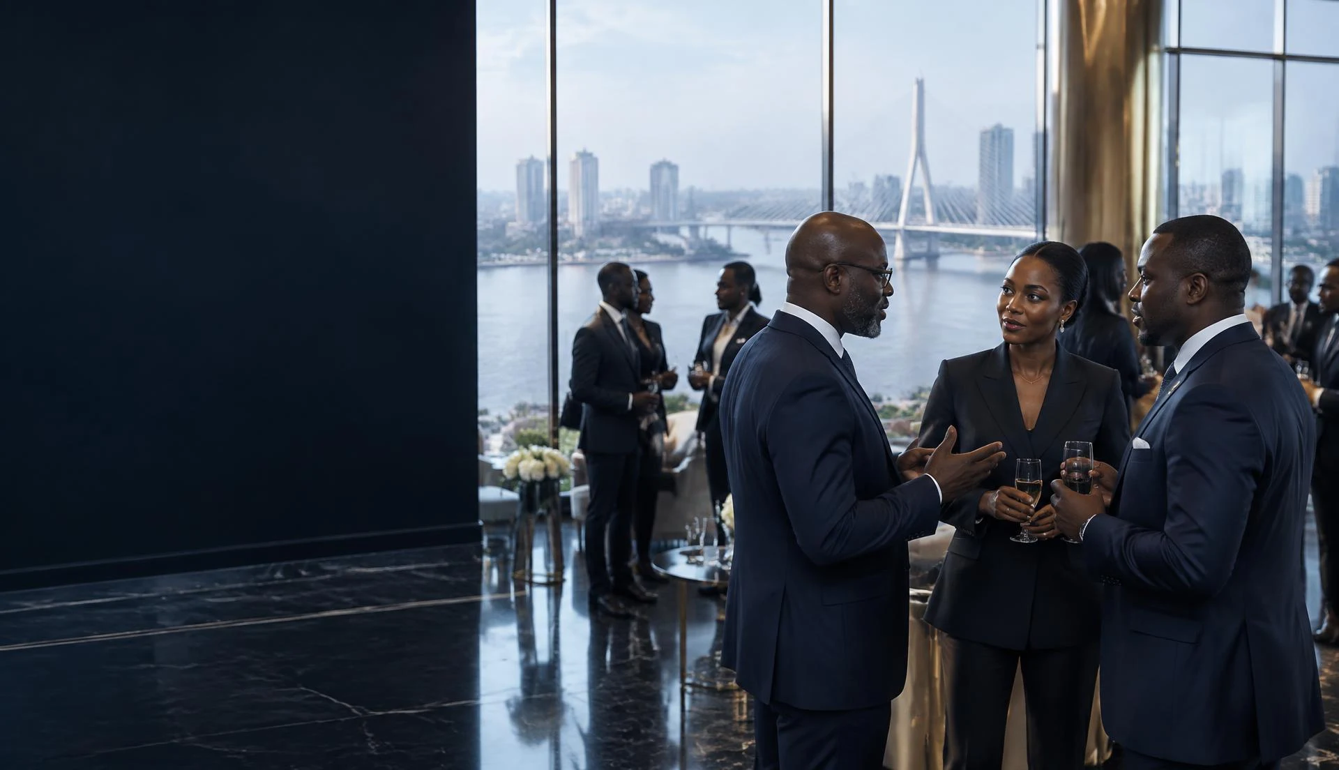 Dirigeants et investisseurs échangeant lors d’un sommet financier international à Brazzaville